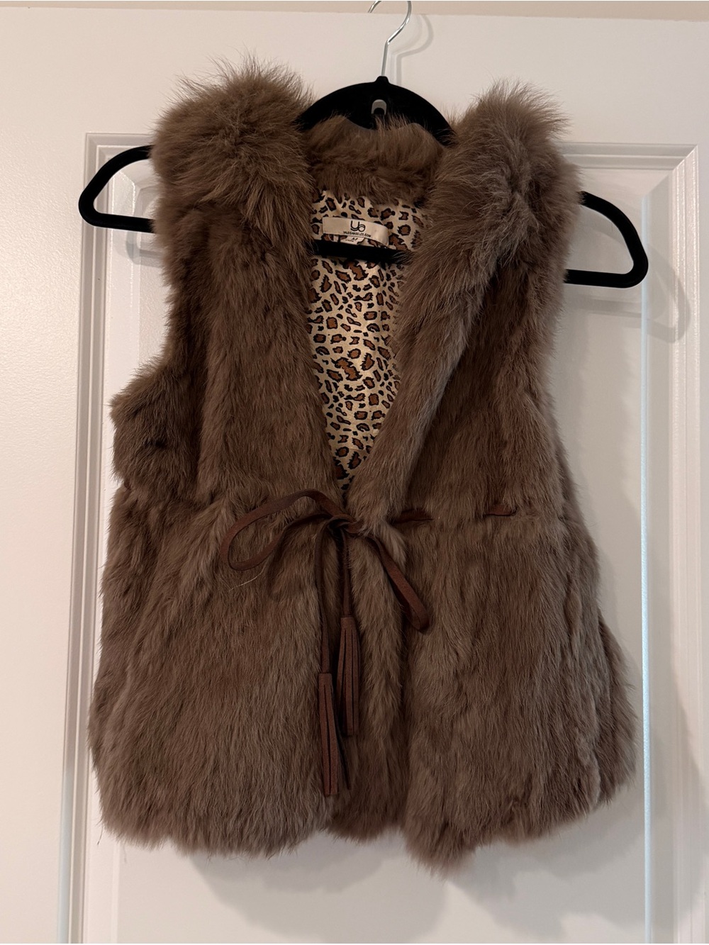 Ya Los Angeles Taupe Fur Vest with Leopard Lining